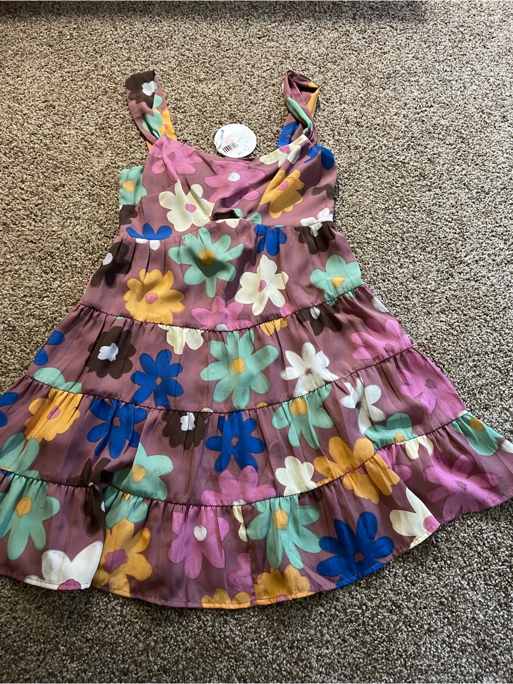 NWT STORIA Mauve Floral Tiered Cutout Mini Dress Size Small